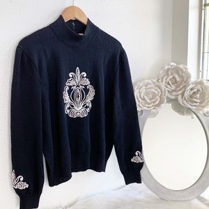 St.John Black Mock Turtleneck Beaded Detail